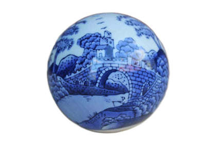 Blue and White Porcelain Ball with Painted Landscape Scene