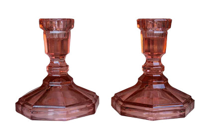 Pink Depression Glass Candlesticks, A Pair