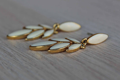 Trifari (USA) Ivory Resin and Gold Tone Leaf-Shaped Pierced Earrings