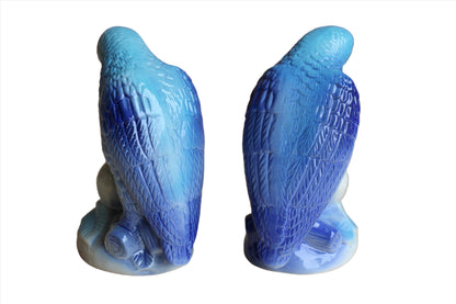 Ceramic Blue Parrots Clutching Flowering Fruit, A Pair