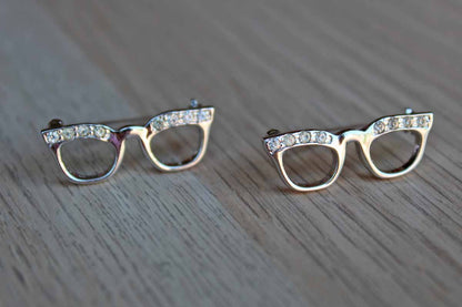 Cat Eye Glasses with Silver Rhinestones Scatter Pins, A Pair