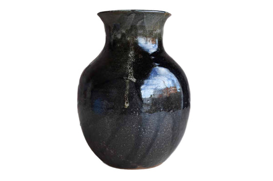 1995 Stoneware Vase with Black and Gray Drip Glazes