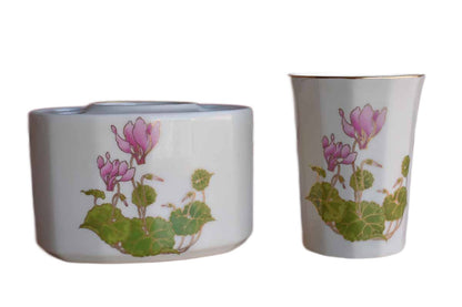 Otagiri (Japan) Cyclamen Porcelain Toothbrush Holder and Cup