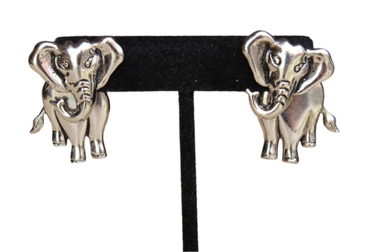 Avon Silver Tone Elephant Pierced Earrings