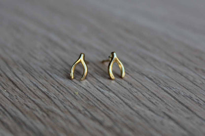 Tiny Gold Wishbone Pierced Earrings