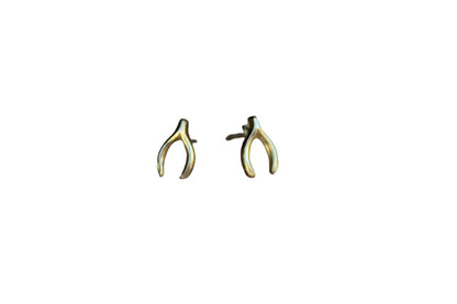 Tiny Gold Wishbone Pierced Earrings