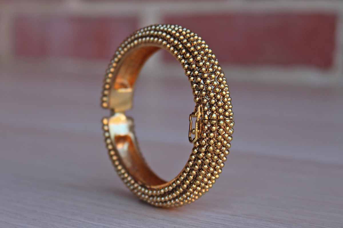 Trifari (USA) Gold Tone Heavy Bead Textured Bracelet with Magnetic Clasp
