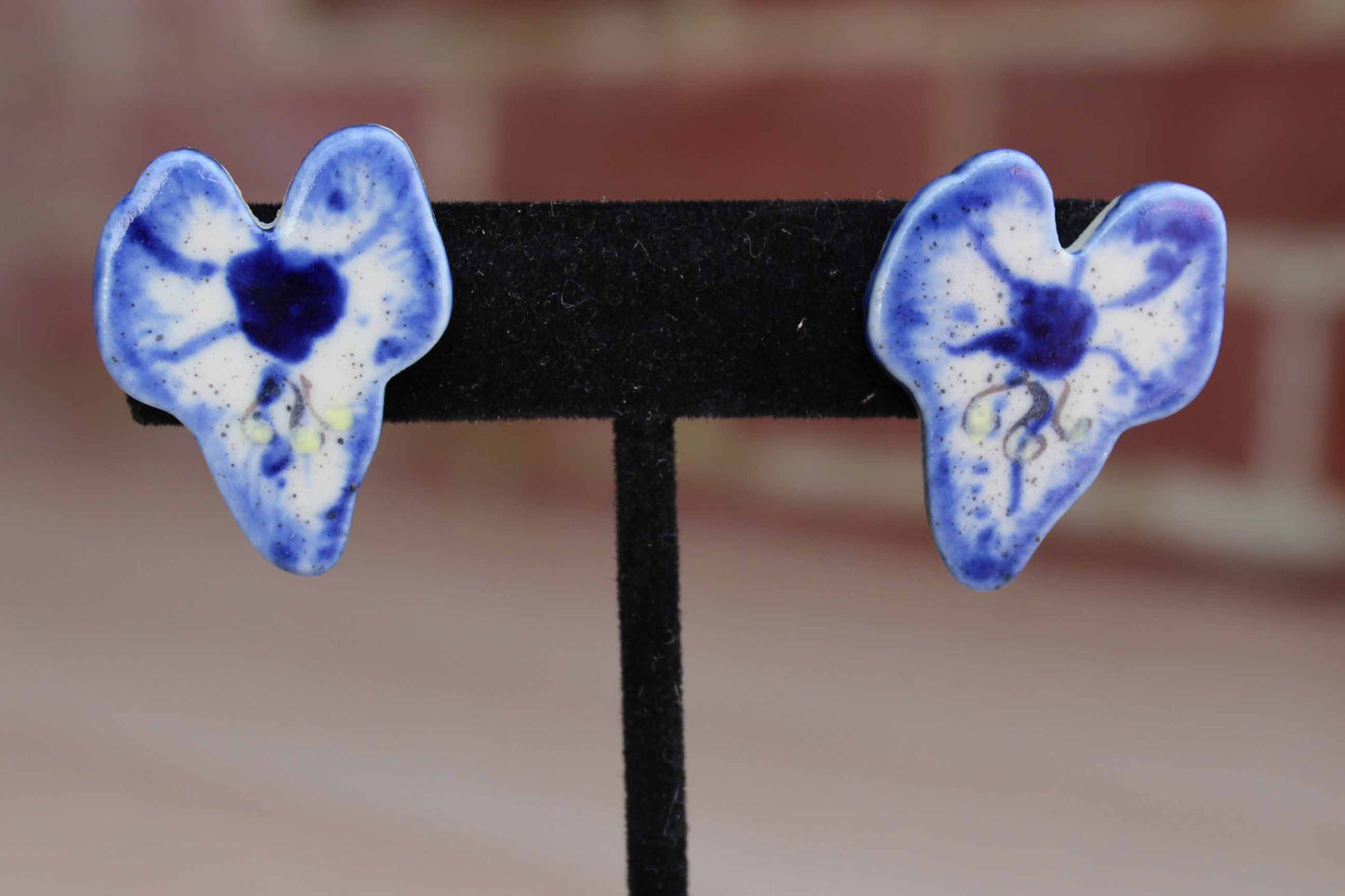 Handmade Ceramic Blue Flower-Shaped Pierced Earrings