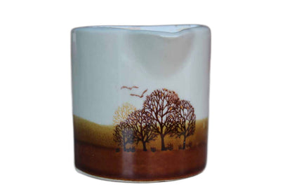 Small Ceramic Cream or Syrup Pitcher with Hand-Painted Trees and Birds