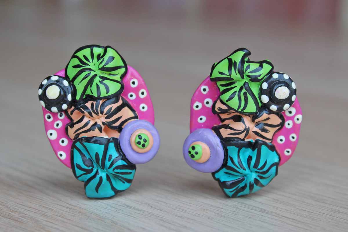 Wild and Bold Hand Painted Wood Clip-On Earrings