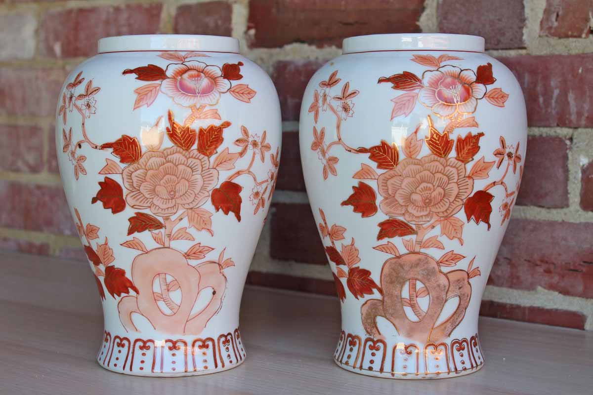 Andrea by Sadek (Japan) Urn-Shaped Porcelain Lamp Bases or Vases, A Pair