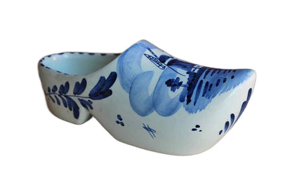 Delft (Holland) Blue and White Ceramic Clog Planter with Flowers and Windmill Design