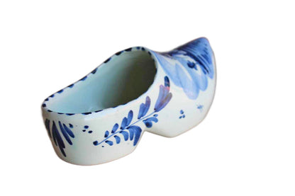 Delft (Holland) Blue and White Ceramic Clog Planter with Flowers and Windmill Design