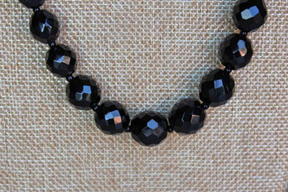 Black Faceted Glass Bead French Jet Necklace
