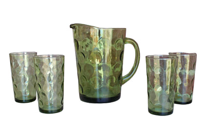 Hazel Atlas Glass Company (West Virginia, USA) Eldorado Avocado Green Pitcher and Tumbler Glasses