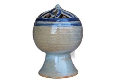 Handmade Stoneware Blue and Gray Chalice-Shaped Flower Frog
