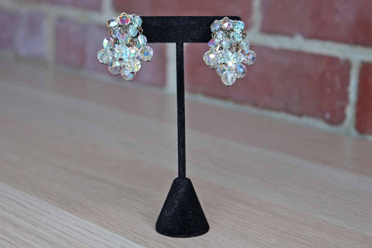 Aurora Borealis Glass Bead Cluster Clip-On Earrings