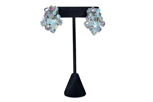 Aurora Borealis Glass Bead Cluster Clip-On Earrings
