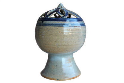Handmade Stoneware Blue and Gray Chalice-Shaped Flower Frog