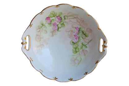 Porcelain Bowl with Scalloped Gold Rim and Hand Painted Pink Flowers