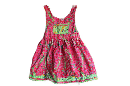 Beetlejuice Brand Apron Dress Decorated with Leap Frogs and Flowers, Childrens Size 2/3