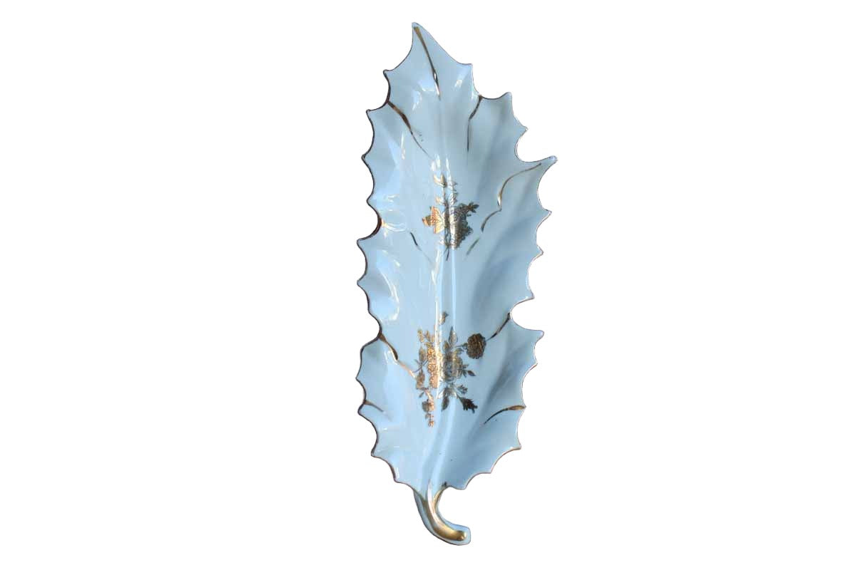 Porcelain and Gold Accented Leaf-Shaped Dish