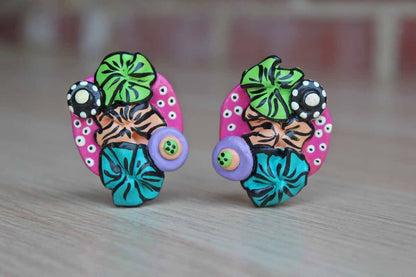 Wild and Bold Hand Painted Wood Clip-On Earrings