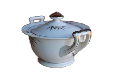 Kutani China (Japan) Sugar Bowl with Hand Painted Silver and White Bamboo and Mountain Scene