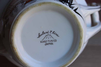 Kutani China (Japan) Sugar Bowl with Hand Painted Silver and White Bamboo and Mountain Scene