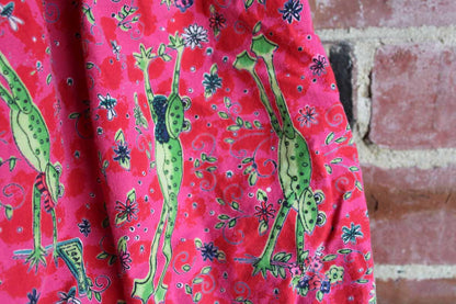 Beetlejuice Brand Apron Dress Decorated with Leap Frogs and Flowers, Childrens Size 2/3