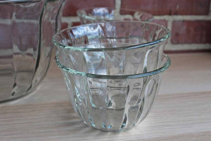 Large Heavy Clear Glass Salad Bowls with Paneled Sides and Gently Flared Rims, Set of 9