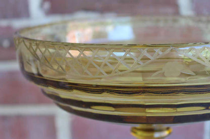 Gold Glass Centerpiece with Cut Glass Bowl and Stacked Wafer Stem (Pickup Only)