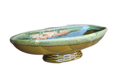 Large Oblong Olive Green Footed Planter