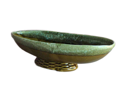 Large Oblong Olive Green Footed Planter