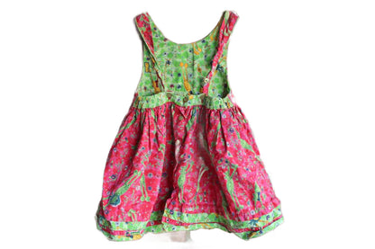 Beetlejuice Brand Apron Dress Decorated with Leap Frogs and Flowers, Childrens Size 2/3