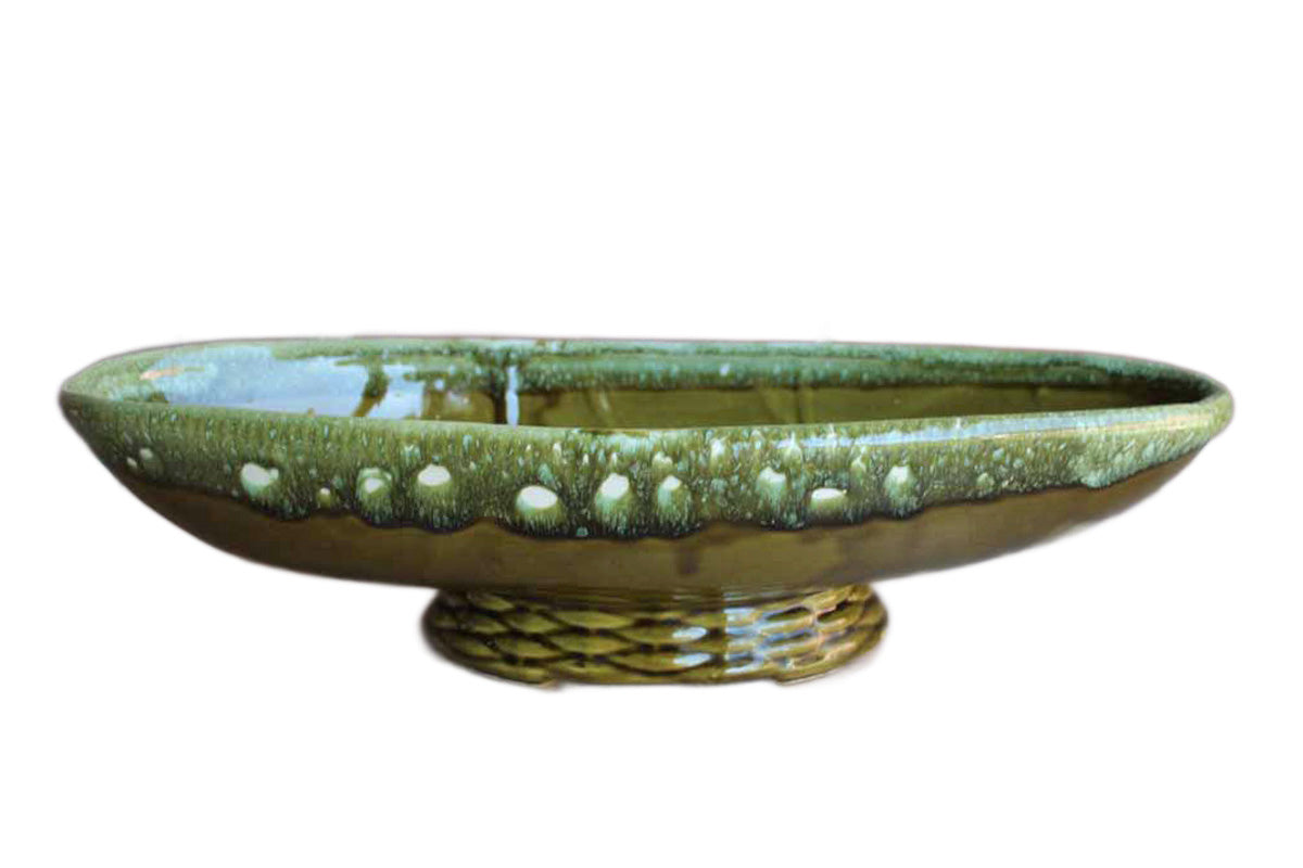 Large Oblong Olive Green Footed Planter
