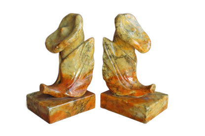 Hand Carved Orange, Red, and Yellow Alabaster Bookends Resembling Calla Lillies, Made in Italy
