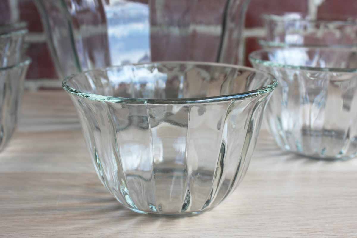 Large Heavy Clear Glass Salad Bowls with Paneled Sides and Gently