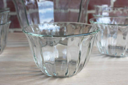 Large Heavy Clear Glass Salad Bowls with Paneled Sides and Gently Flared Rims, Set of 9