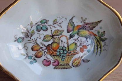 Limoges (France) Small Porcelain Dish with Bird and Basket of Fruit