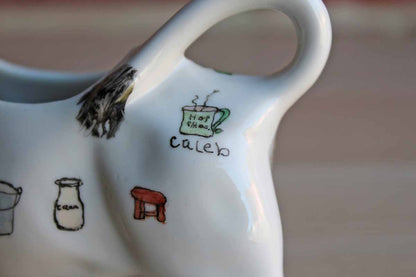 Ceramic Cow Creamer with Sweet Handpainted Images