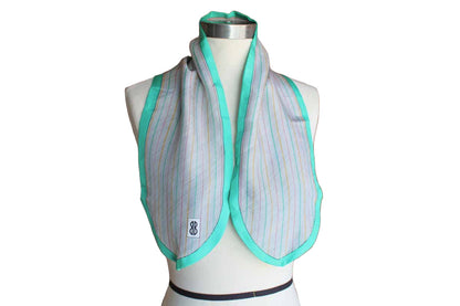 Bill Blass (USA) Colorful Striped Silk Neckerchief with Teal Border