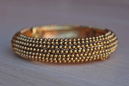 Trifari (USA) Gold Tone Heavy Bead Textured Bracelet with Magnetic Clasp