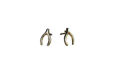 Tiny Gold Wishbone Pierced Earrings