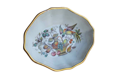 Limoges (France) Small Porcelain Dish with Bird and Basket of Fruit