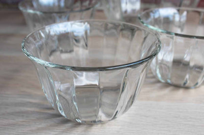 Large Heavy Clear Glass Salad Bowls with Paneled Sides and Gently Flared Rims, Set of 9