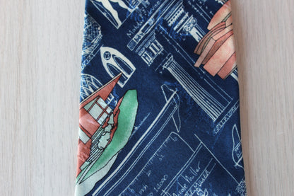 Nicole Miller (New York, USA) 100& Silk Necktie Decorated with Blueprints and Buildings