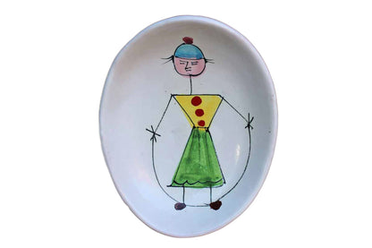 Ceramic Trinket Dish Featuring an Abstract Man Jumping Rope, Made in Italy