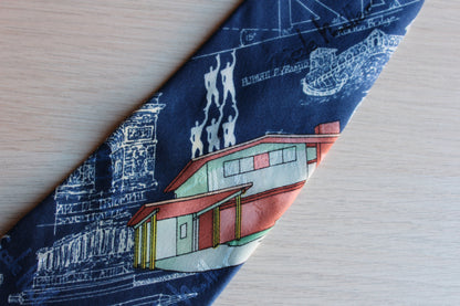 Nicole Miller (New York, USA) 100& Silk Necktie Decorated with Blueprints and Buildings