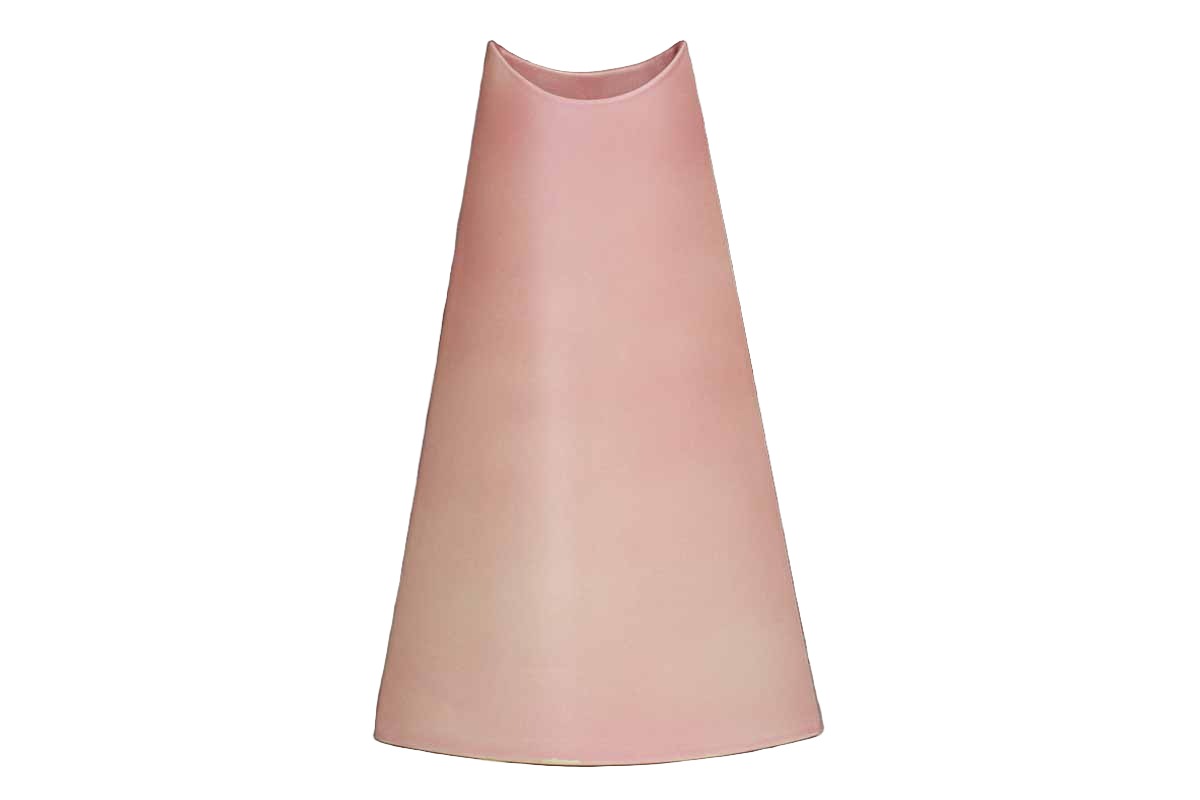 Tall Pink Triangular Ceramic Vase with Half-Moon Opening